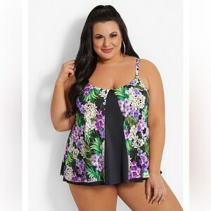 NWT Penbrooke plus size tankini swimsuit  gorgeous floral print 24W